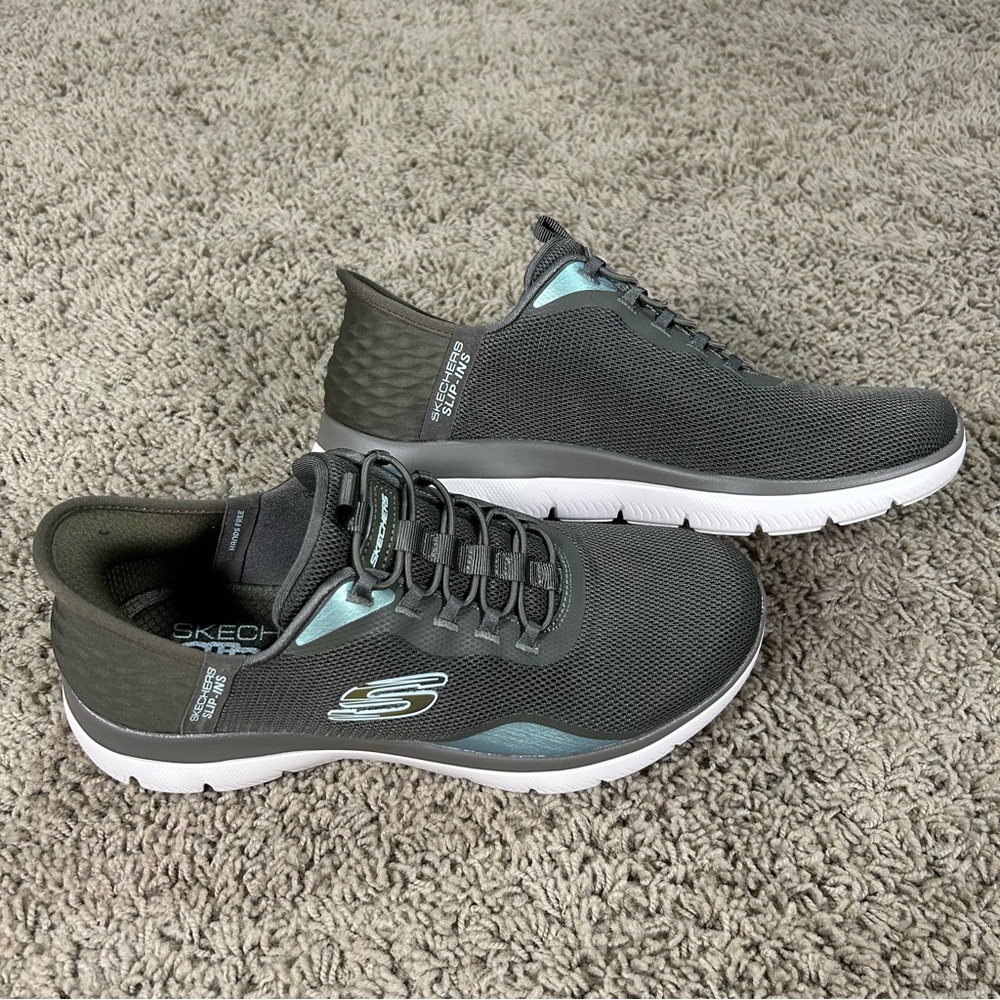 NWOB Skechers Shoes Womens 9 Slip-ins Hands Free Olive Green Cool Foam Sneakers